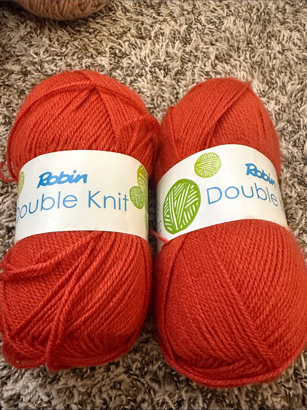 Robin Double Knit Yarn Orange Red 100g Lot of 2 Discontinued DK Yarn